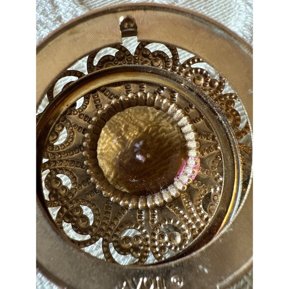 Avon Vintage Gold-Tone Locket Necklace With Brown Gemstone Pendant - Picture 12 of 16